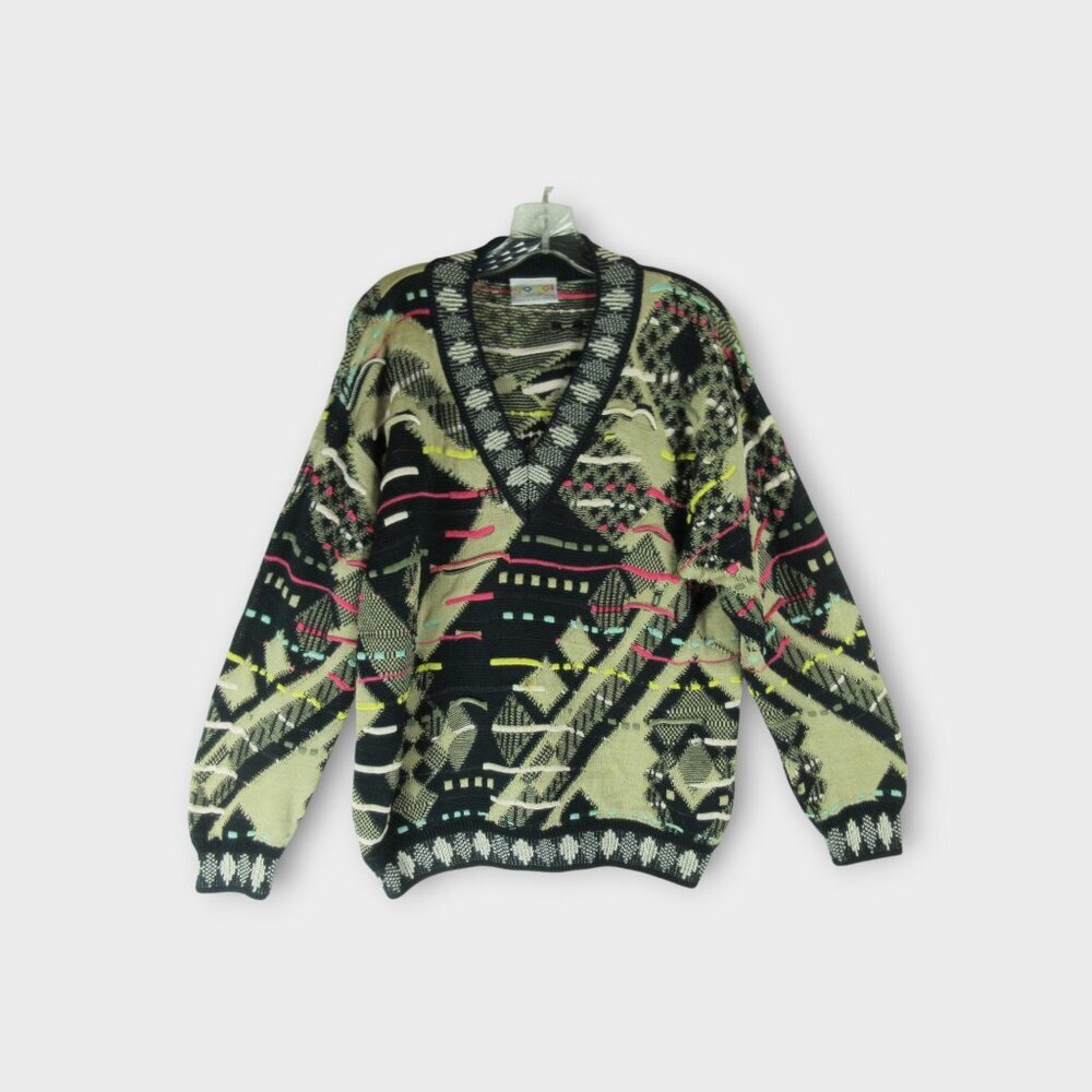 Coogi V-Neck 3D Knit Cotton Sweater Size L Vintage 90s Cosby McGregor BIGGIE
